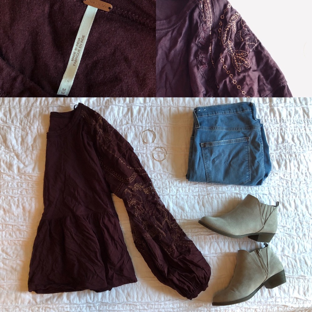 Free People Plum and Gold Peplum Top